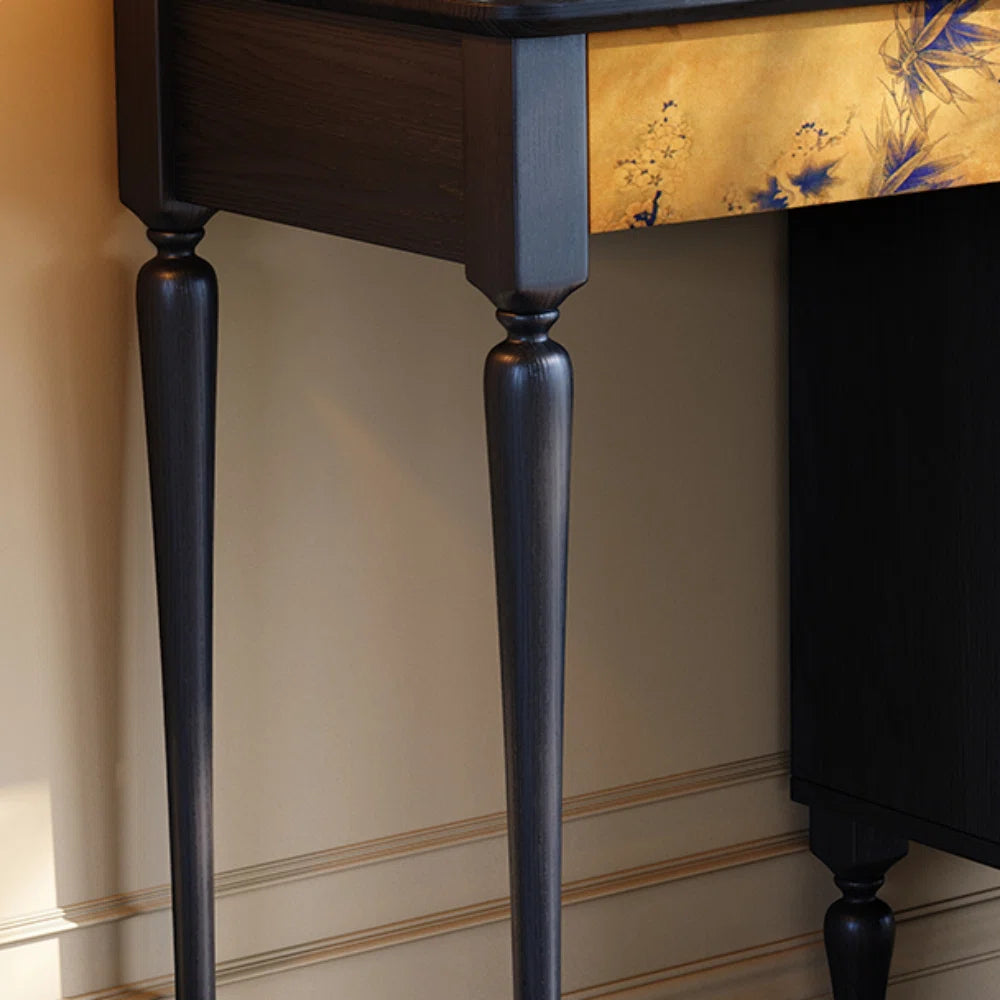 Black Vanity Table with Large Storage & Included Mirror – Solid + Engineered Wood