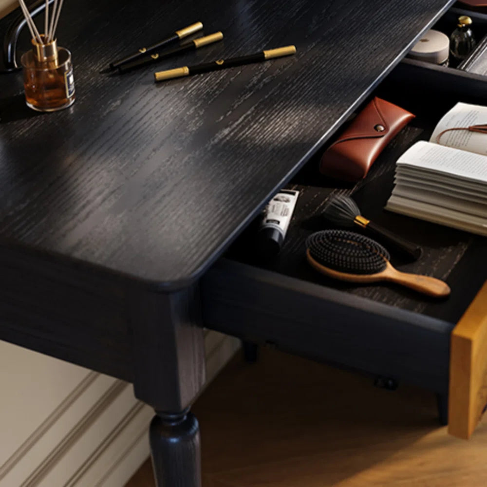 Black Vanity Table with Large Storage & Included Mirror – Solid + Engineered Wood