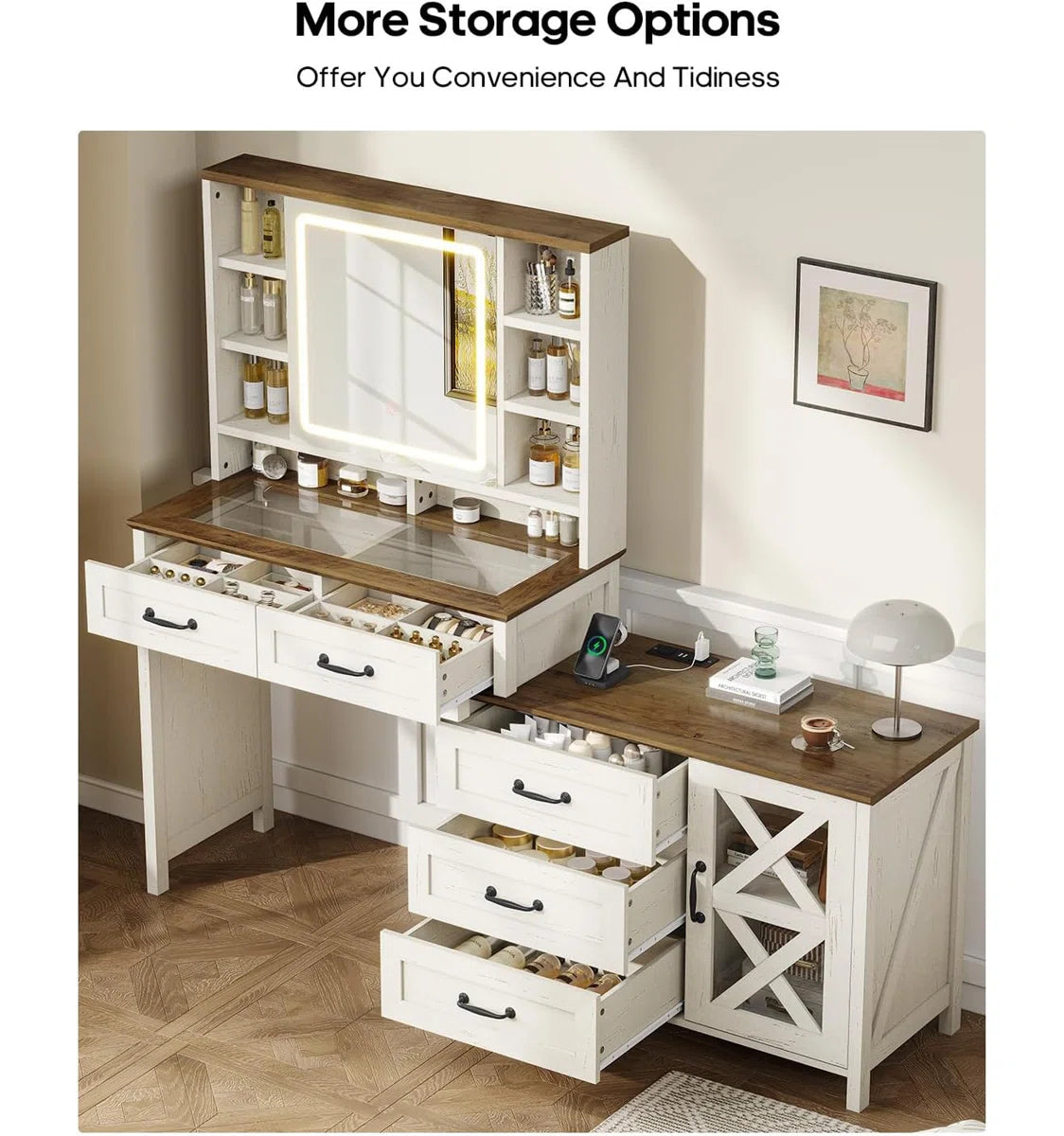 Farmhouse Glass Top Makeup Vanity Desk- OUCH CART Dressing table