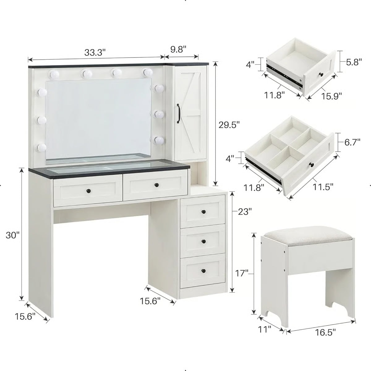 43" Wide Vanity Desk With Lights Mirror-OUCH CART |Dressing table