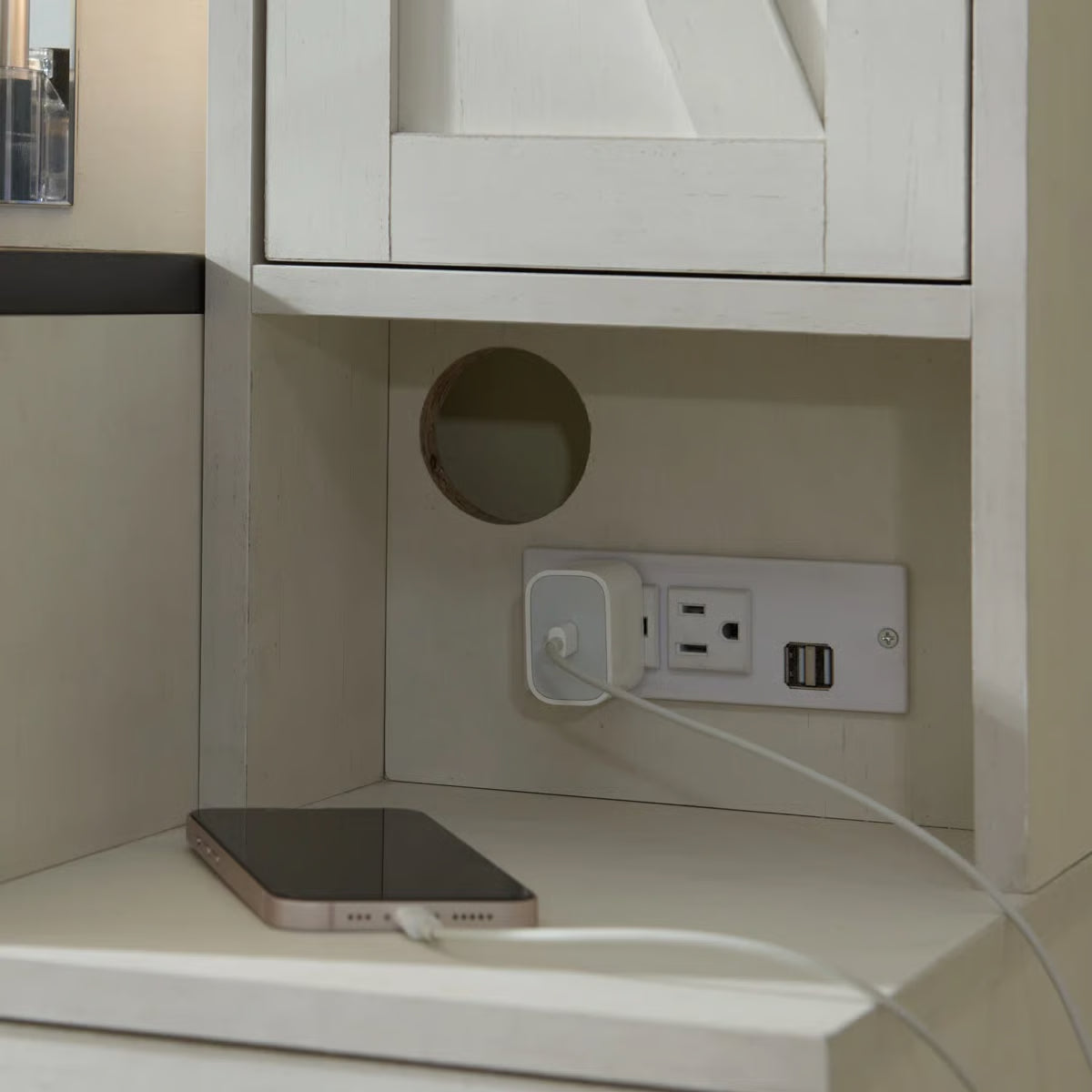 Farmhouse Vanity Makeup Desk – 43" Wide Desk with LED Mirror, Drawers, Stool & Charging