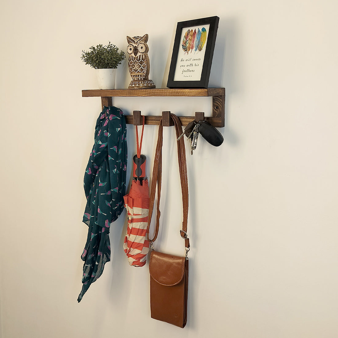 Florian Wooden Wall Shelf Organiser with Key Holders