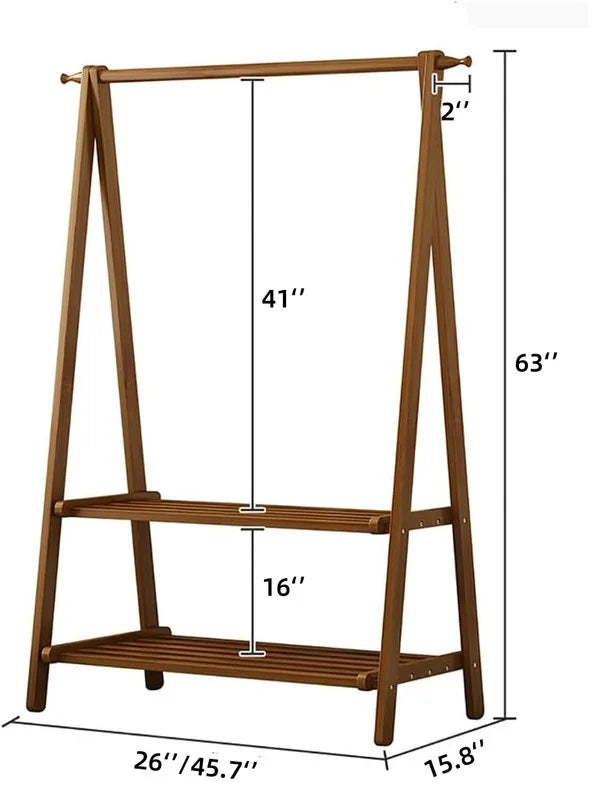 Wooden Garment Stand with 2 Storage Shelves