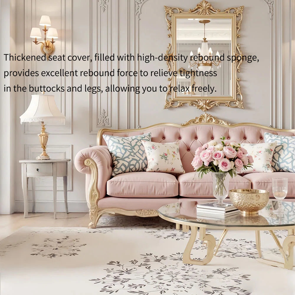 French-style carved pink sofa