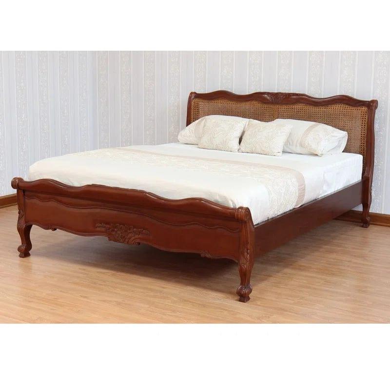 French Louis Rattan Bed Frame With Low Footboard - Ouch Cart