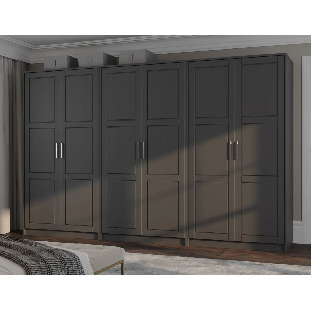100% Solid Wood Swedesboro 6-Door Wardrobe