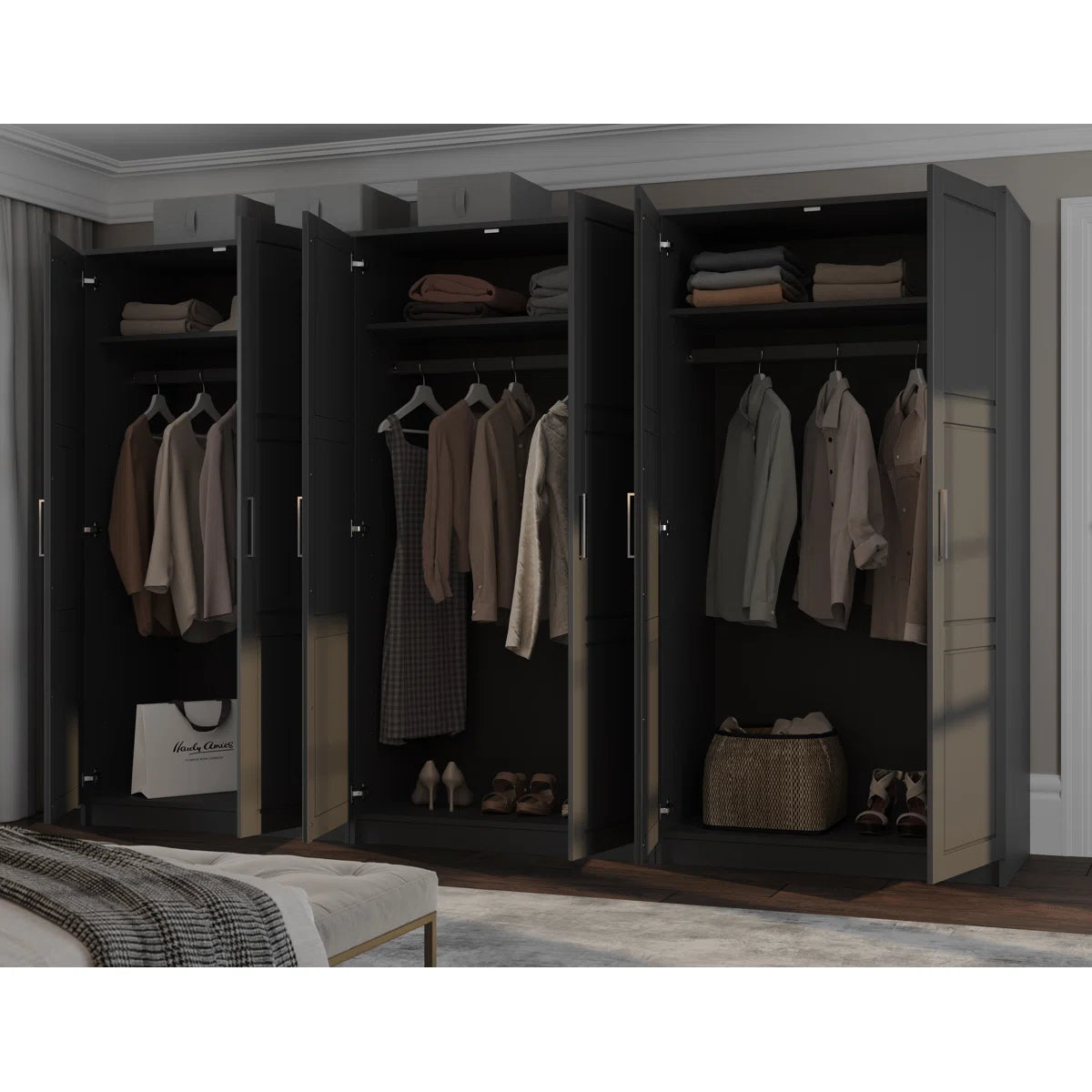 Elegant 100% Solid Wood Swedesboro 6-Door Wardrobe for Bedroom-OUCH CART | Wardrobe