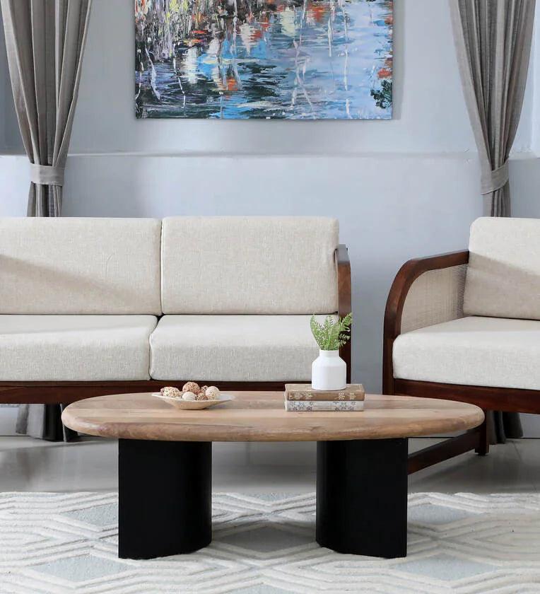 Solid Wood Coffee Table In Natural & Black Finish - Ouch Cart