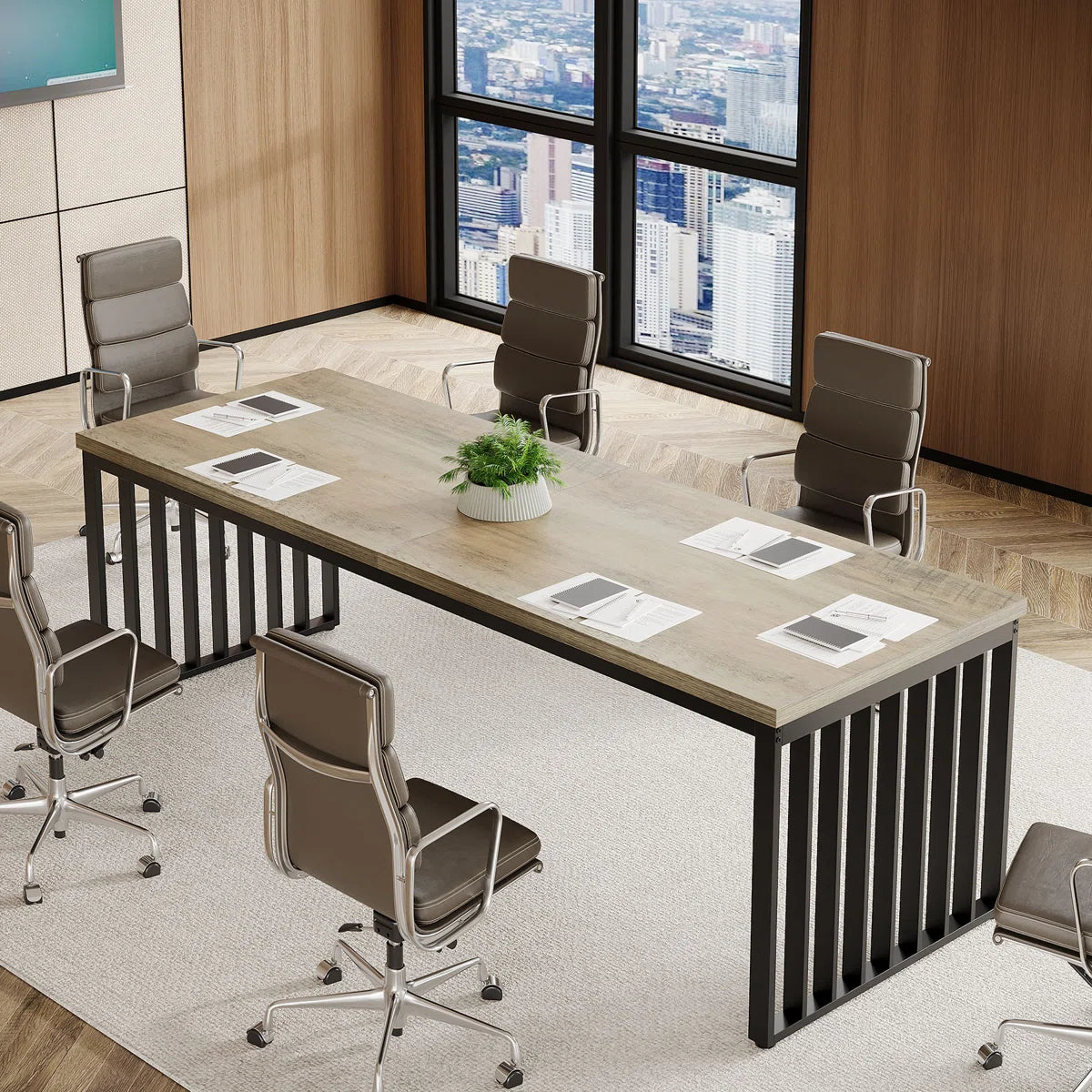 Reidy 78.7" Conference Table with Metal Legs for 4-6 People