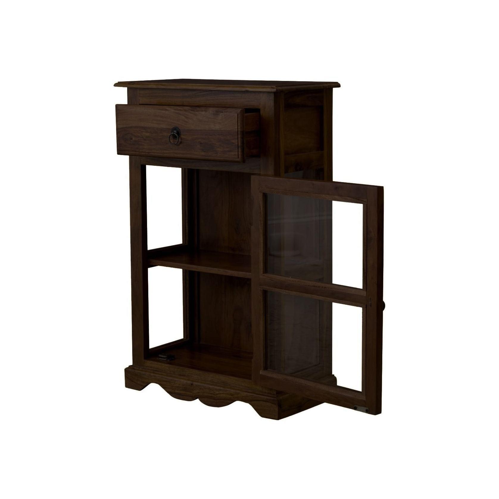 Sheesham Wood One Drawer Crockery Cabinet Small In Walnut Finish - Ouch Cart