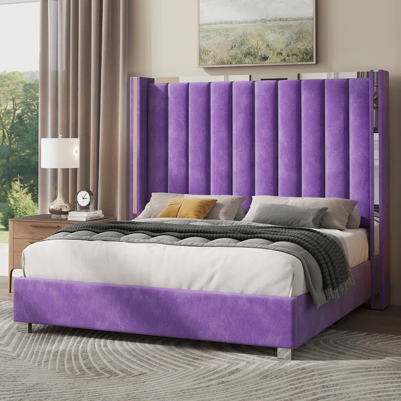 Gerasim Bed Frame with 58" Tall Headboard, Velvet Upholstered Platform Bed OUCH CART