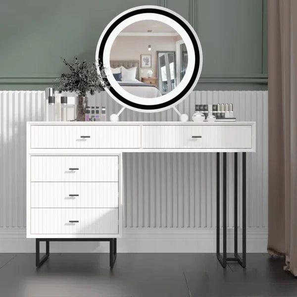 Antonia Wide Vanity Dressing Table With Mirror Makeup, With LED Mirror and 5 spacious drawers. Vanity desk with Cabinet, dressing table with Drawer Slides, Bedroom Essential๏ผ for Girls and Women - Ouch Cart