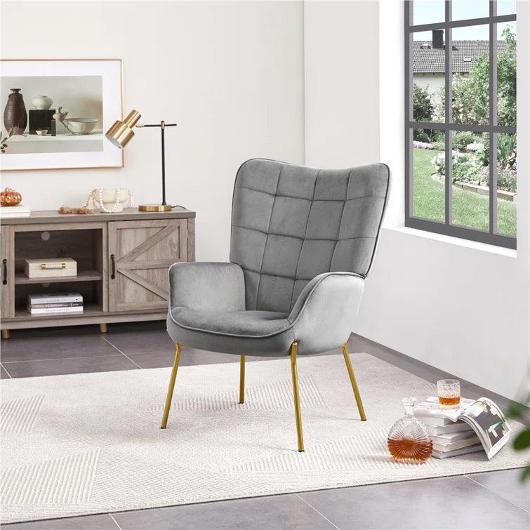 Glowacki Wide Tufted Velvet Armchair and Ottoman - Ouch Cart