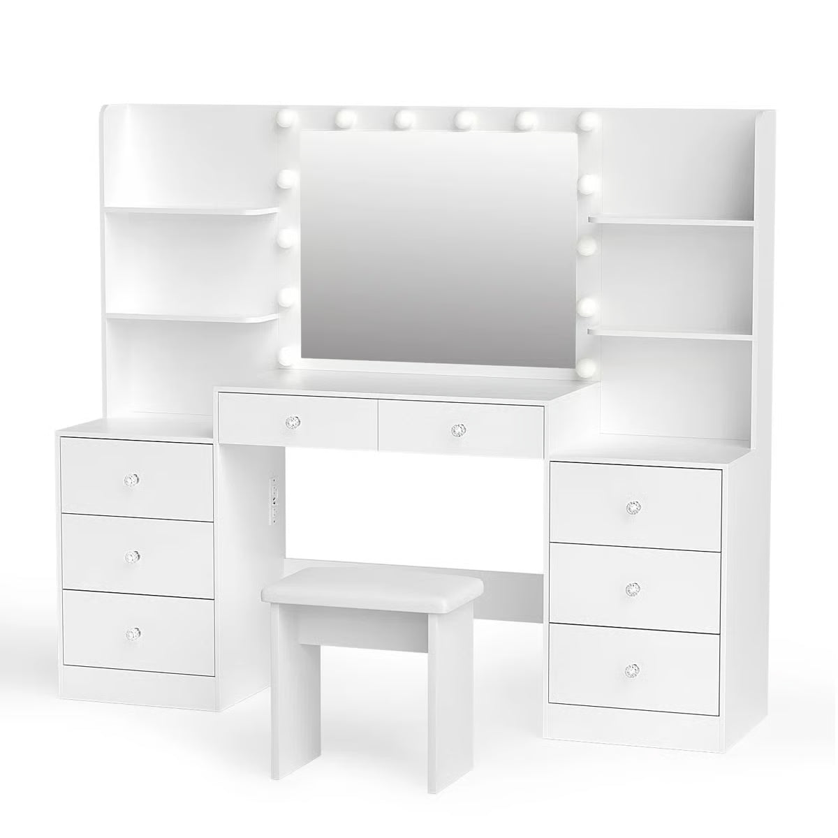 Greyden Zeibak Lighted Makeup Vanity Table with 8 Drawers, 14 LED Lights, and Ample Storage- OUCH CART | Dressing table