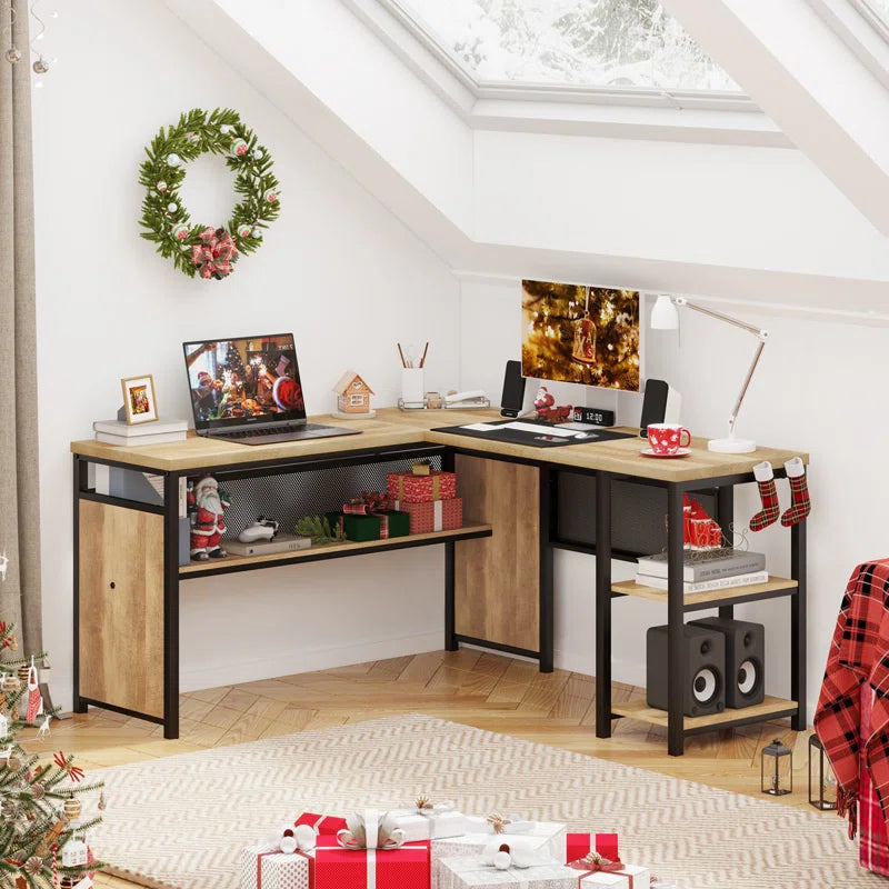 L-Shaped Metal Base Computer Desk