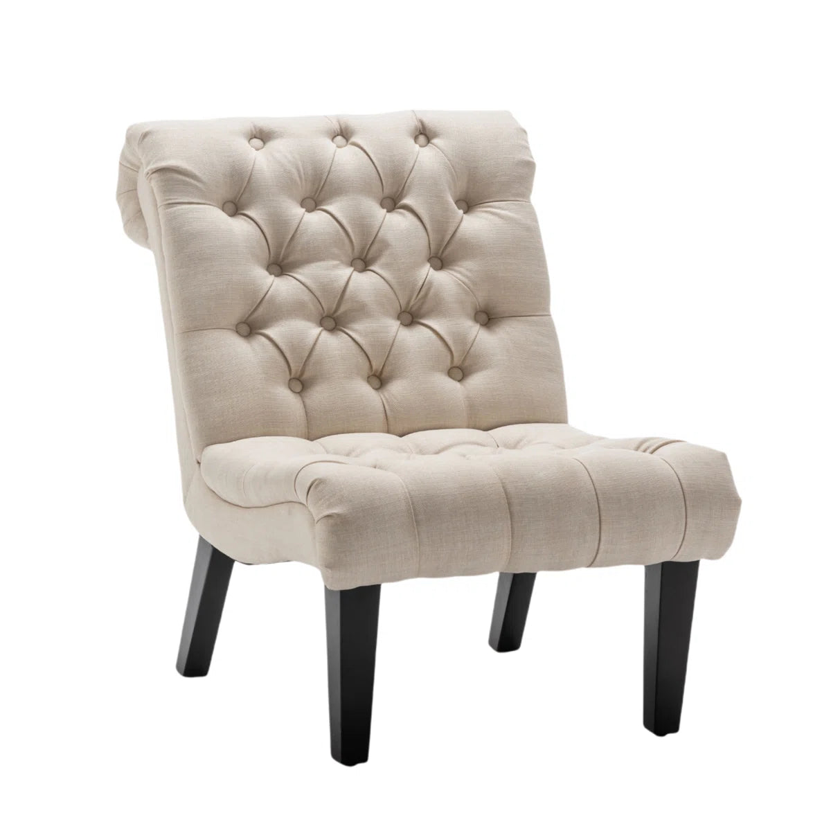 Elegant Linen Tufted Slipper Chair with Solid Wood Legs