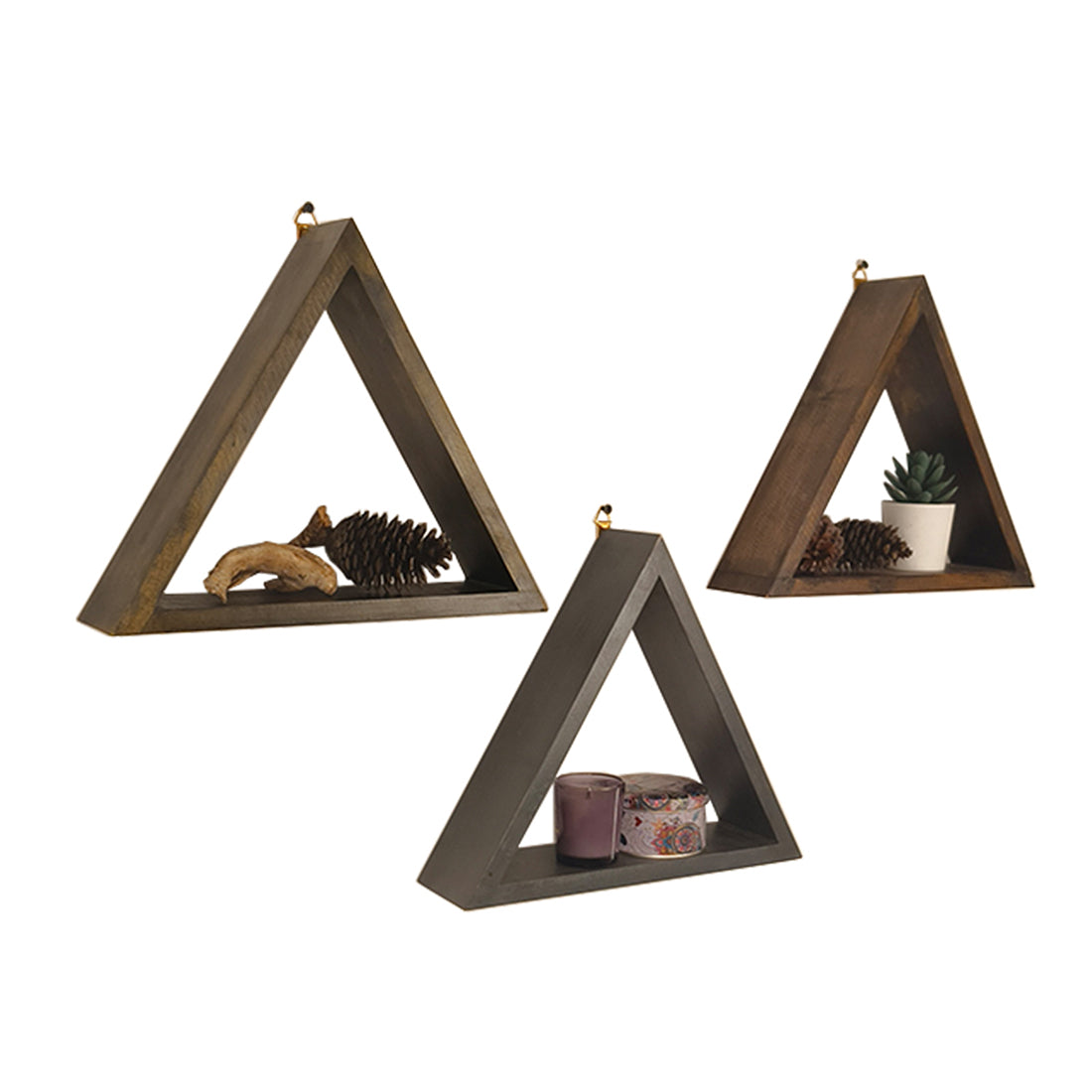 HENRY III Triangular Set of 3 Wooden Wall Shelves -OUCH CART | Wall decor