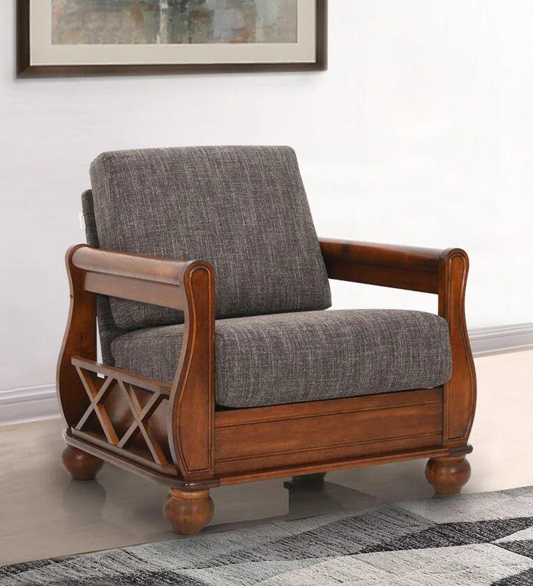 Solid Wood 1 Seater Sofa in Brown Colour - Ouch Cart