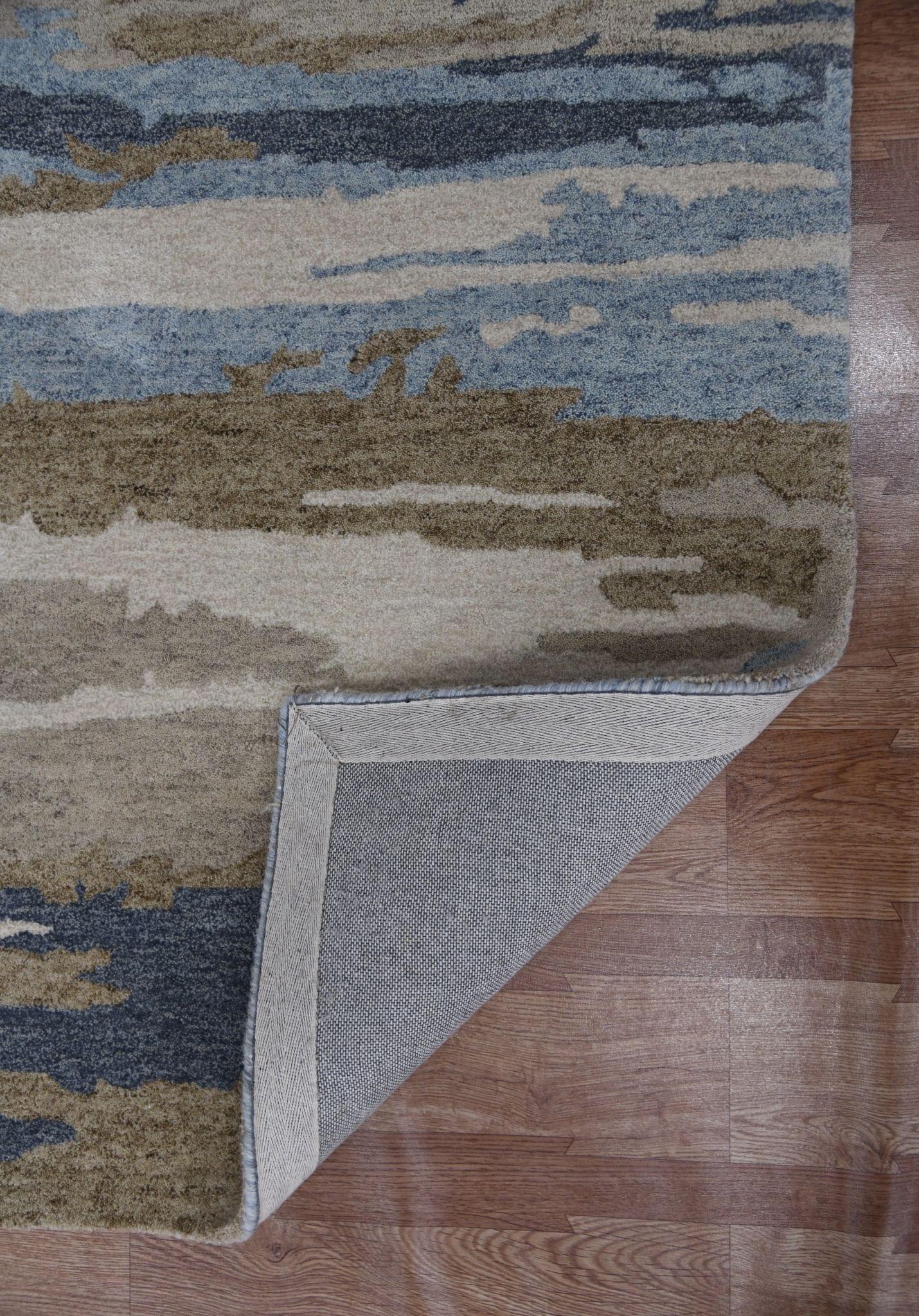 Water Blue Wool & Viscose Abstract Hand-Tufted Carpet Abstract Rug 5 x 8 Feet - Ouch Cart