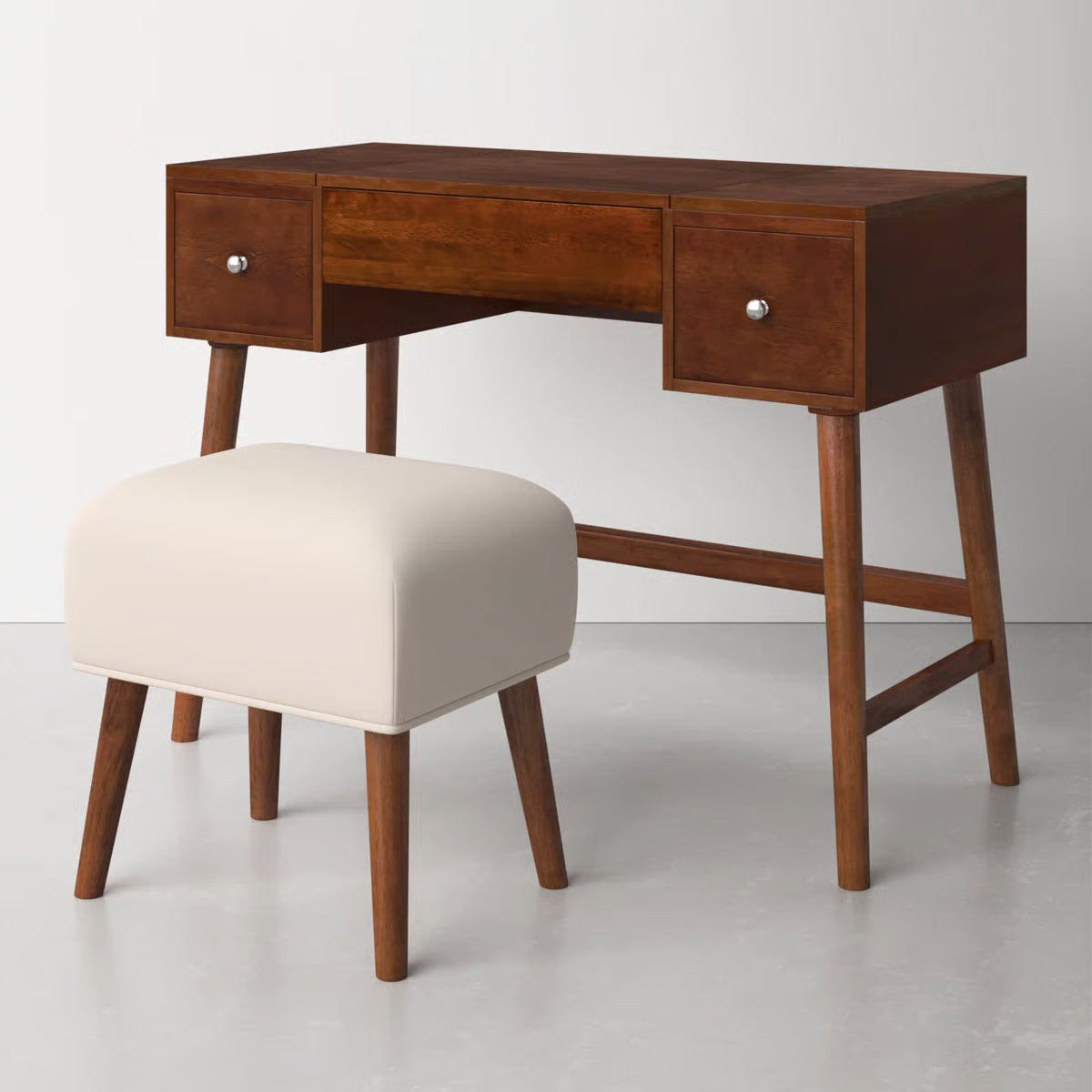 Headley Makeup Vanity Set – 2 Drawers with Flip Top, Mid Century Modern-OUCH CART |Dressing table