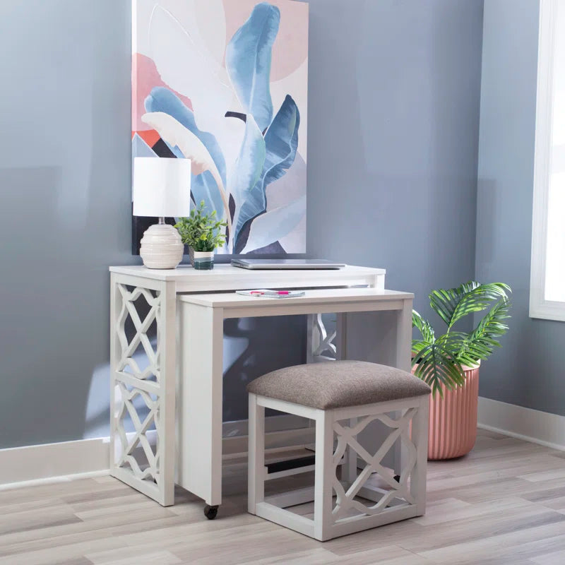 36" Nesting Rolling Desk with Upholstered Stool