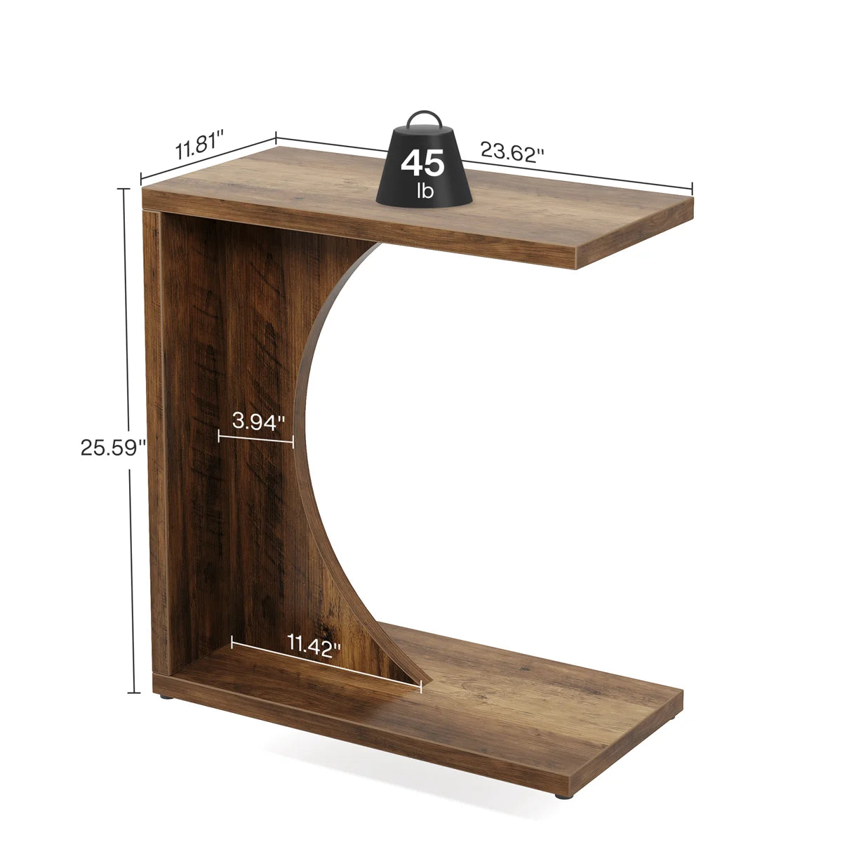 Modern C-Shaped Wooden Side Table for Sofa, Bed & Living Room Ouch Cart