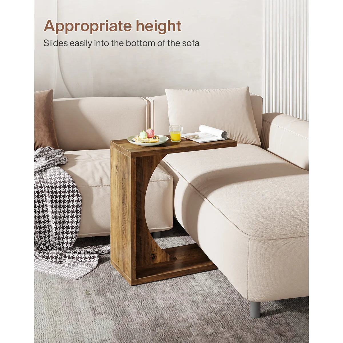 Modern C-Shaped Wooden Side Table for Sofa, Bed & Living Room