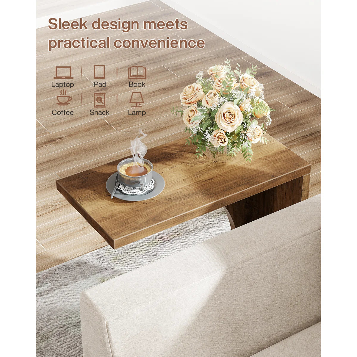 Modern C-Shaped Wooden Side Table for Sofa, Bed & Living Room Ouch Cart