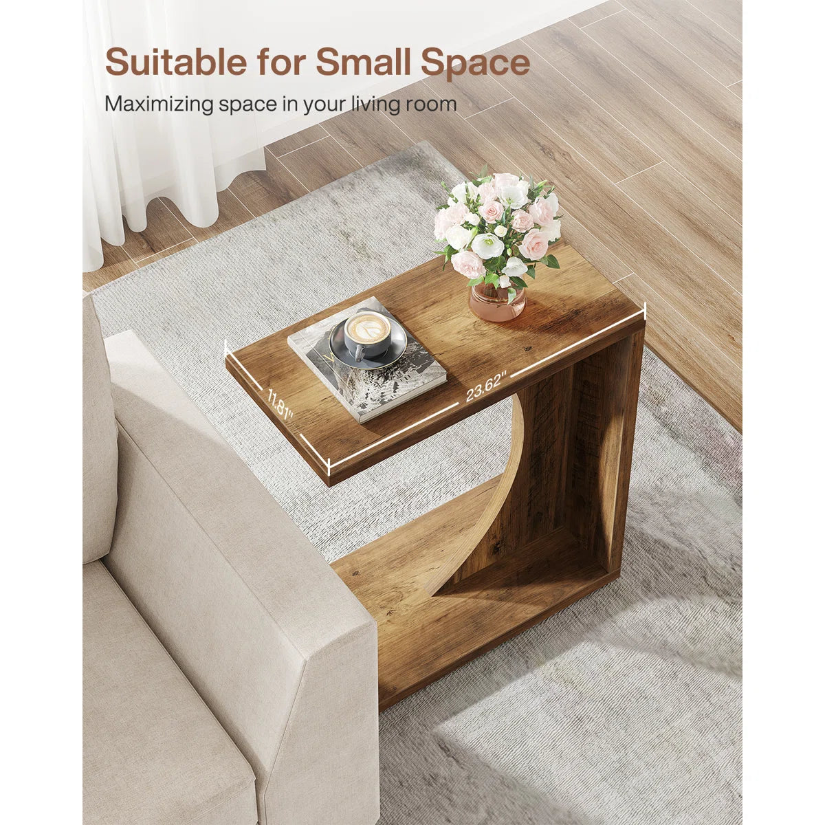 Modern C-Shaped Wooden Side Table for Sofa, Bed & Living Room