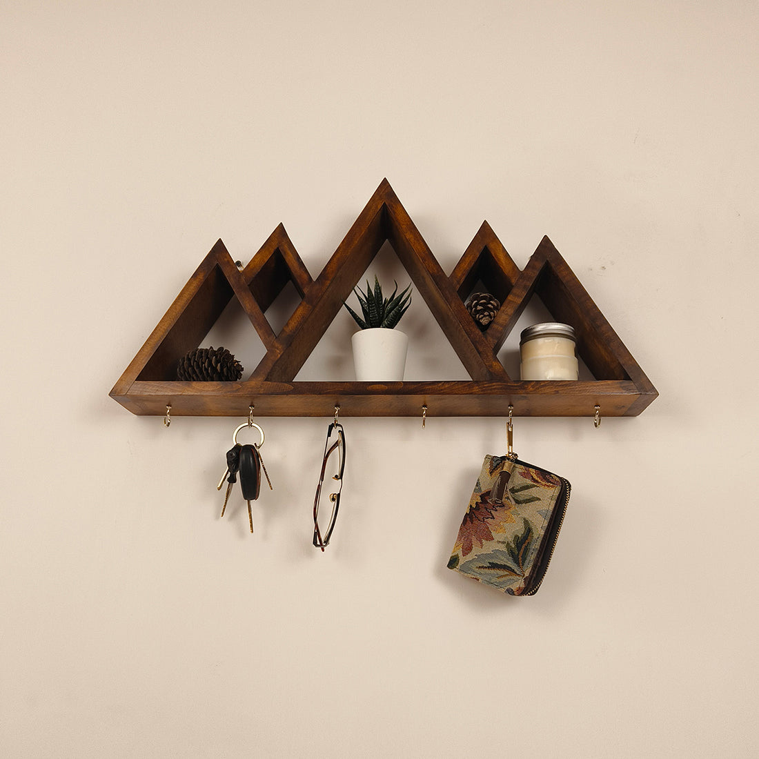 Heritage Wooden Wall Shelf Organiser with Key Holders -OUCH CART  | Wall hanging