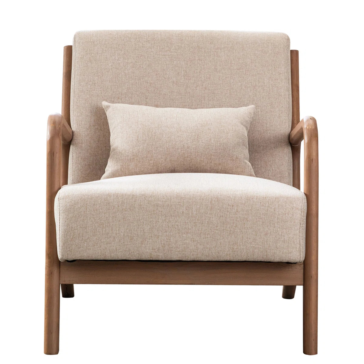 Hertford Mid-Century Upholstered Accent Chair with Solid Wood Frame & Pillow