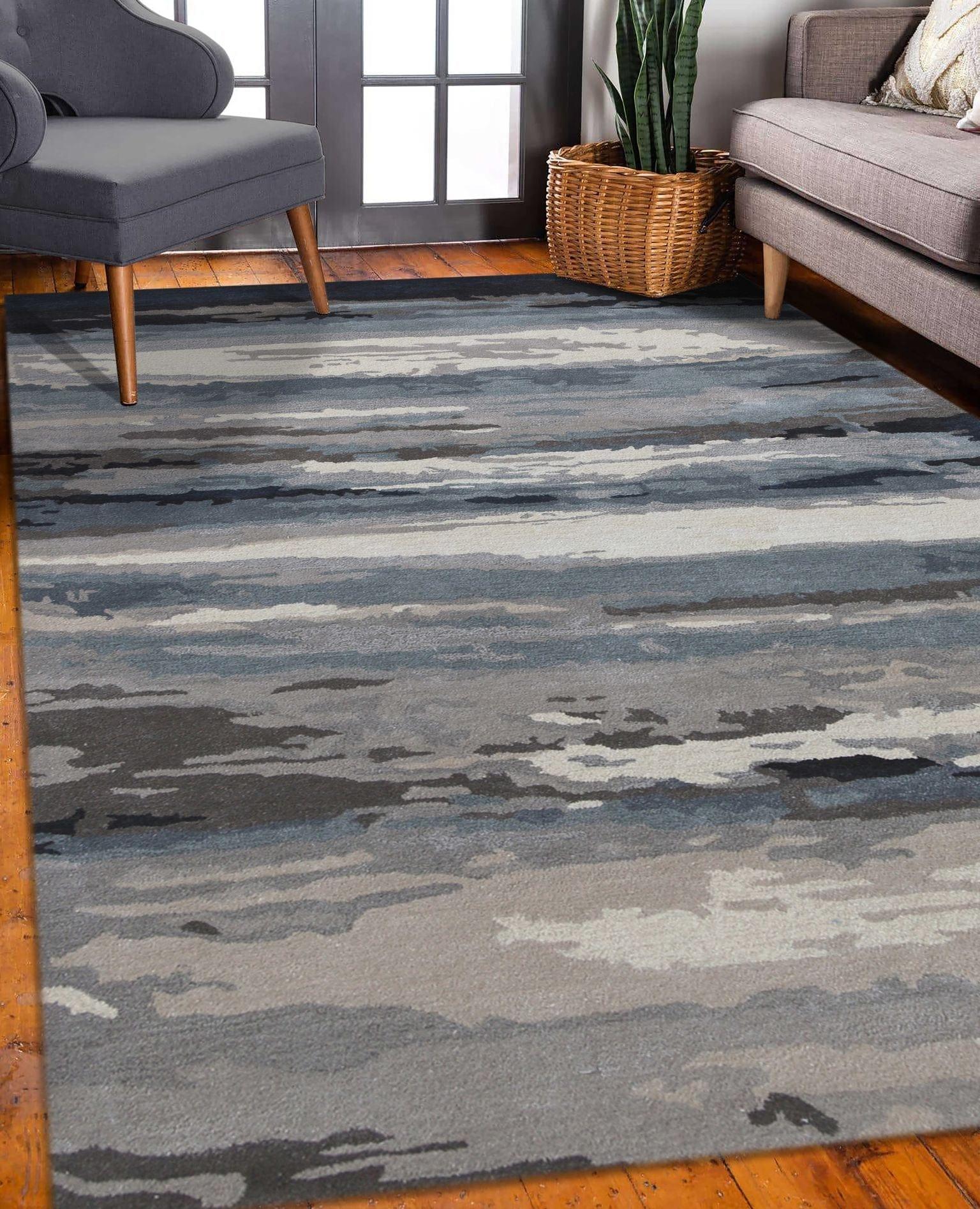 Sky Blue Wool & Viscose Dream Scape 5x8 Feet Hand-Tufted Carpet - Rug - Ouch Cart