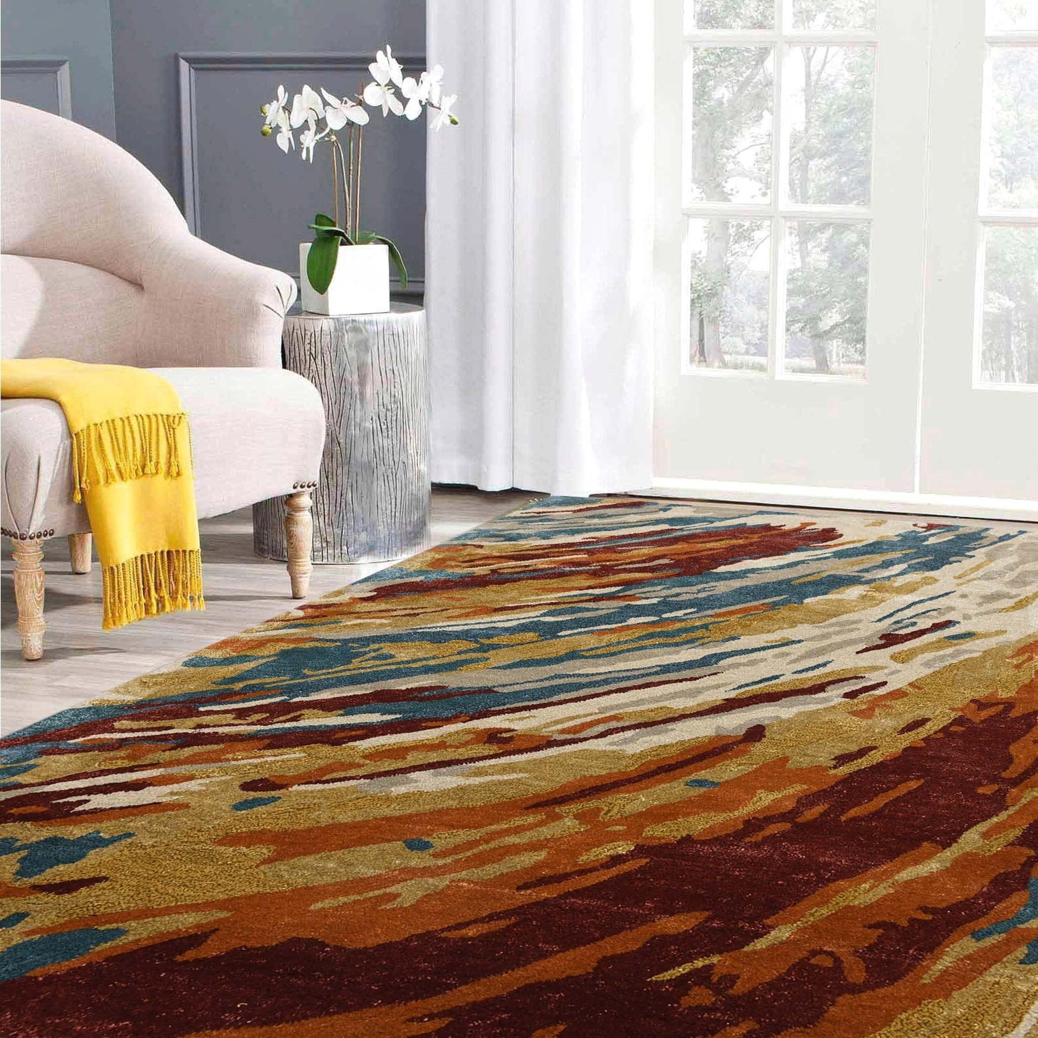 Orange Wool & Viscose Dream Scape 4x6 Feet Hand-Tufted Carpet - Rug - Ouch Cart
