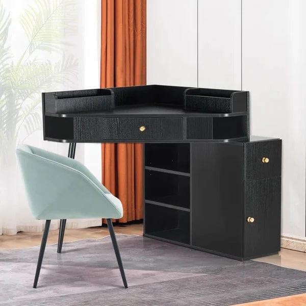 Julia Vanity Dressing Table With Stool Makeup Vanity without Mirror, Vanity Desk with 2 Drawers Vanity Set, Dressing Table for Women Girls (Black) - Ouch Cart