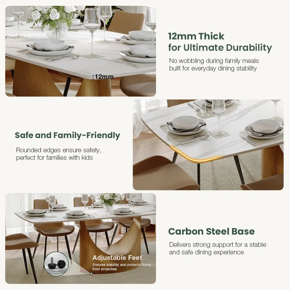 Hobart 7-Piece Modern Dining Room Sets (71" Dining Table + 6 Chairs) Pre-Assembly, Sintered Stone Tabletop Kitchen Dining Table Set with 6 PU Upholstered Chairs - OUCH CART