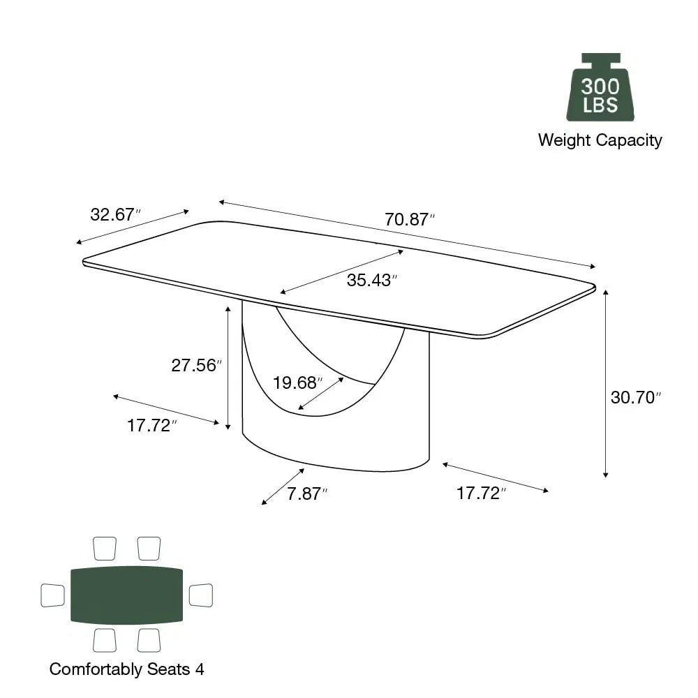Hobart 7-Piece Modern Dining Room Sets (71" Dining Table + 6 Chairs) Pre-Assembly, Sintered Stone Tabletop Kitchen Dining Table Set with 6 PU Upholstered Chairs OUCH CART