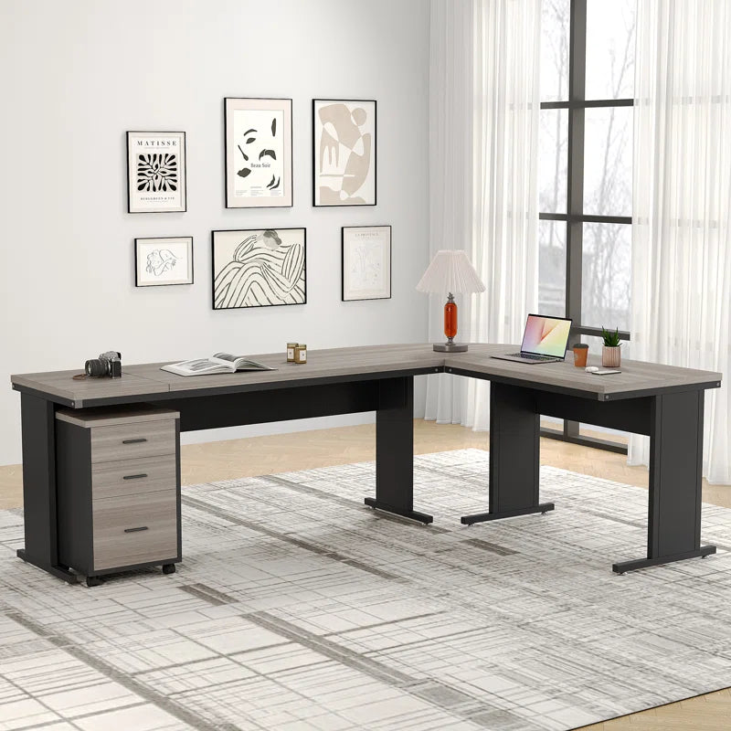 L-Shaped Metal Base Executive Desk
