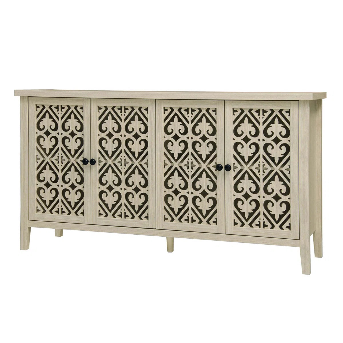 Hollowed-out 4-Door Cabinet, American Furniture Style, Ideal for Bedrooms, Living Rooms, and Studies, with Elegant Carvings and Good Air Permeability