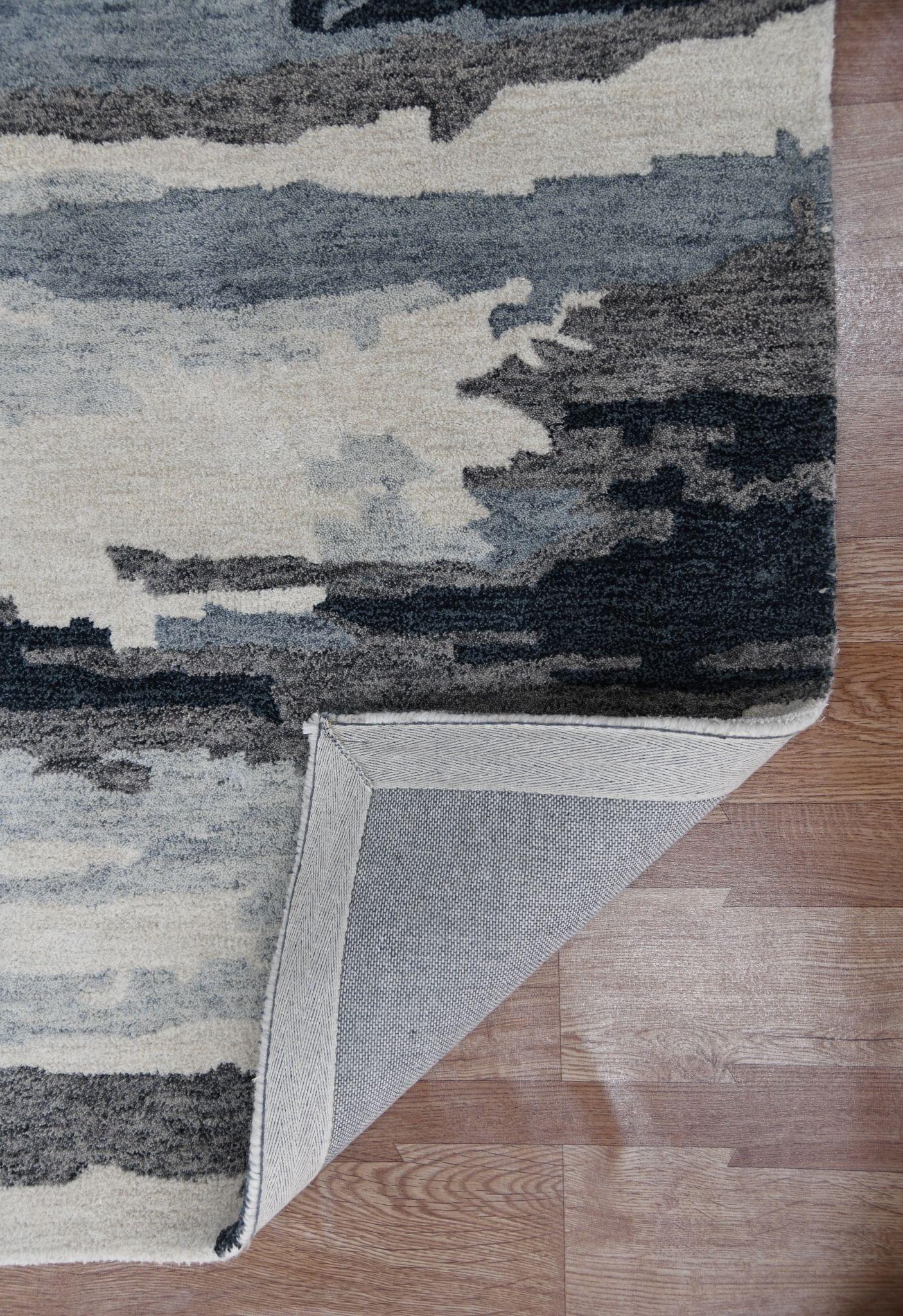 Dark Gray Wool & Viscose Abstract 4x6 Feet Hand-Tufted Carpet - Rug - Ouch Cart