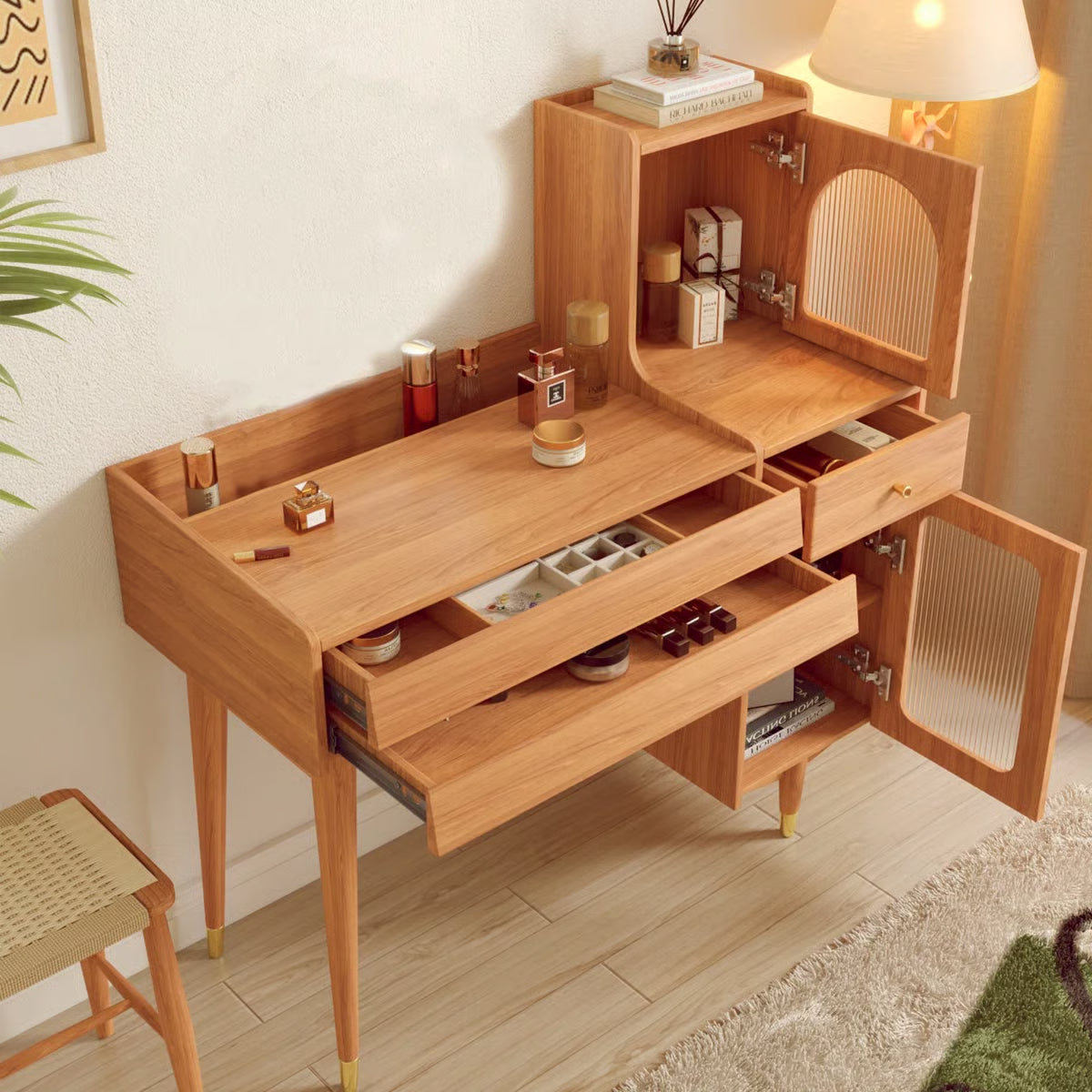 Hyers Makeup Vanity with Drawers and Cabinet- OUCH CART | Dressing table