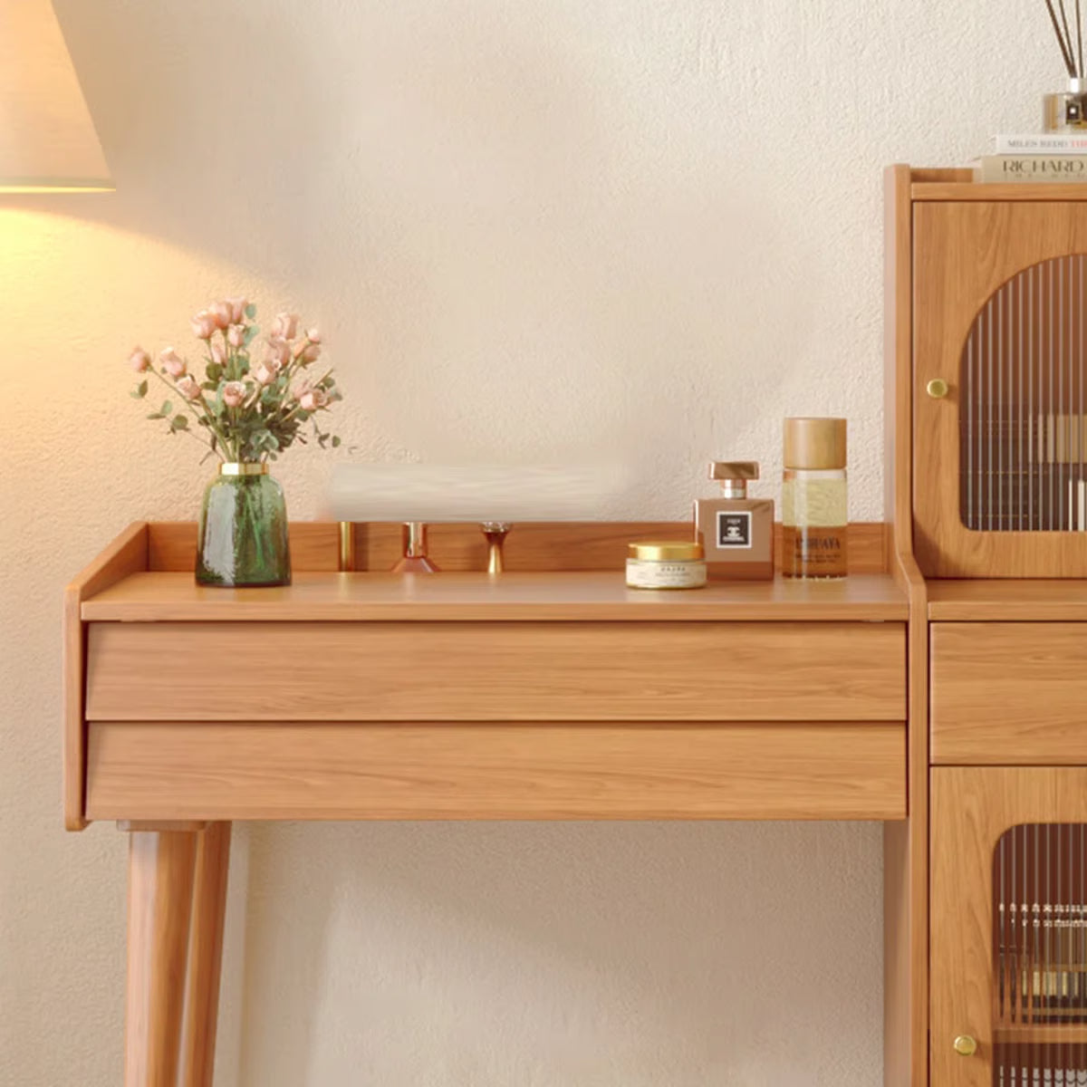Hyers Dressing Table with Drawers and Cabinet for Makeup Organization