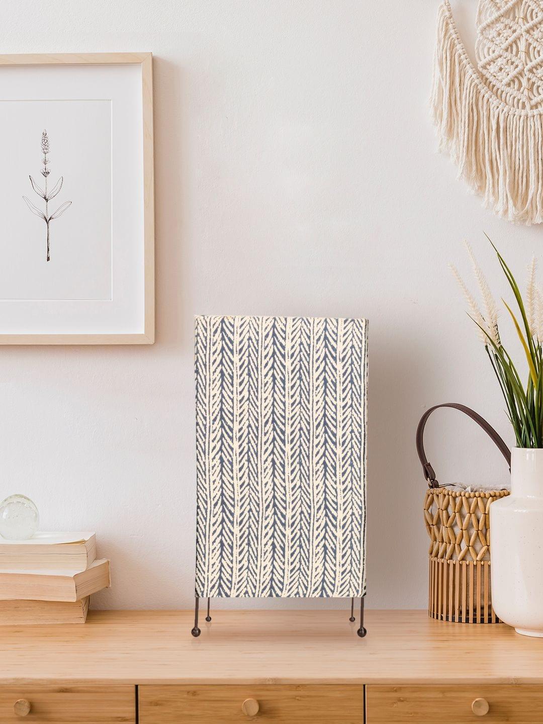 Square Four Leg Blue Dye Print Table Lamp - Ouch Cart