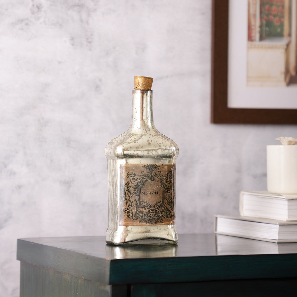 Antique Glass Legacy cylindrical Bottle Decorative M.M.I. OVERSEAS
