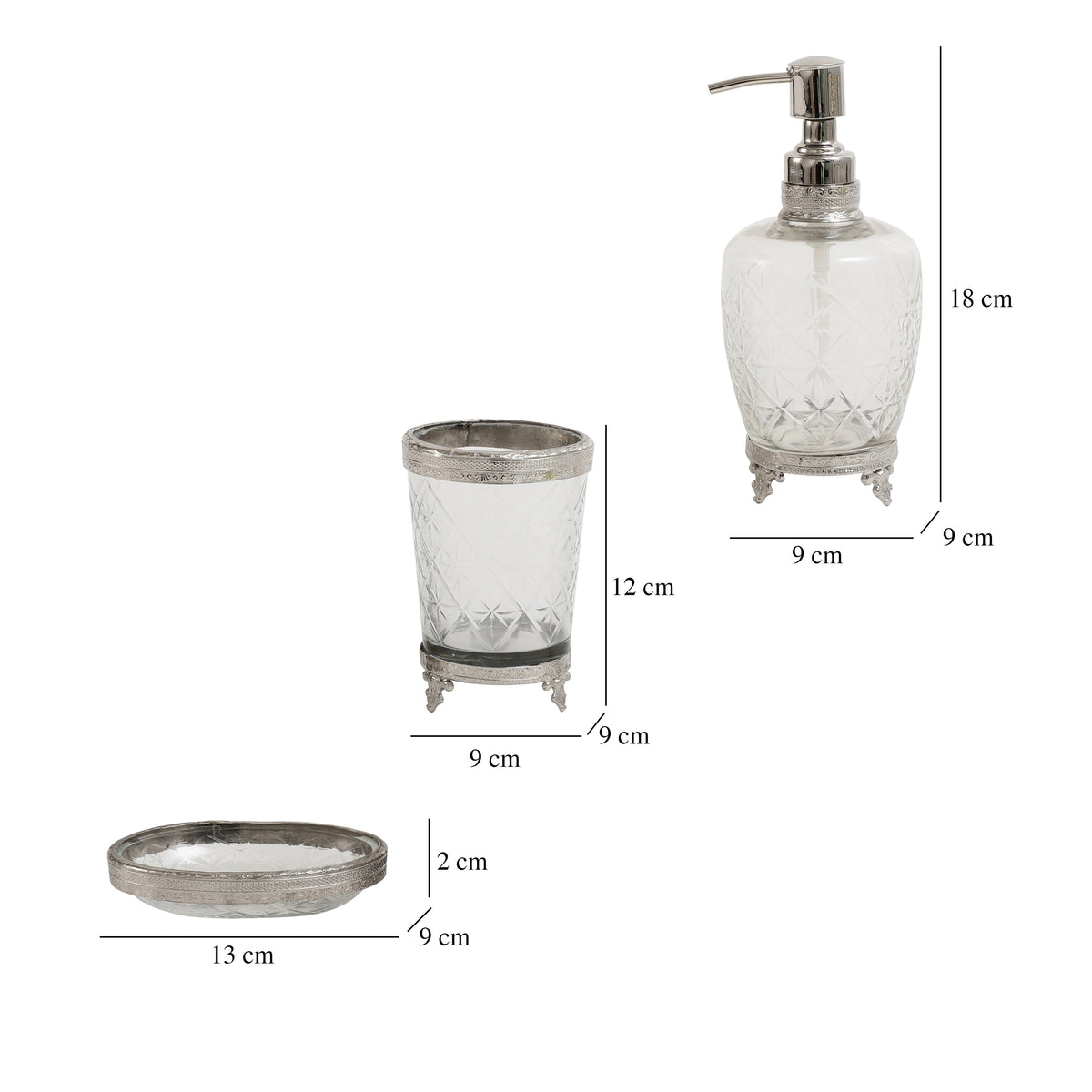 Starlight crystal Cut bathroom set in silver M.M.I. OVERSEAS