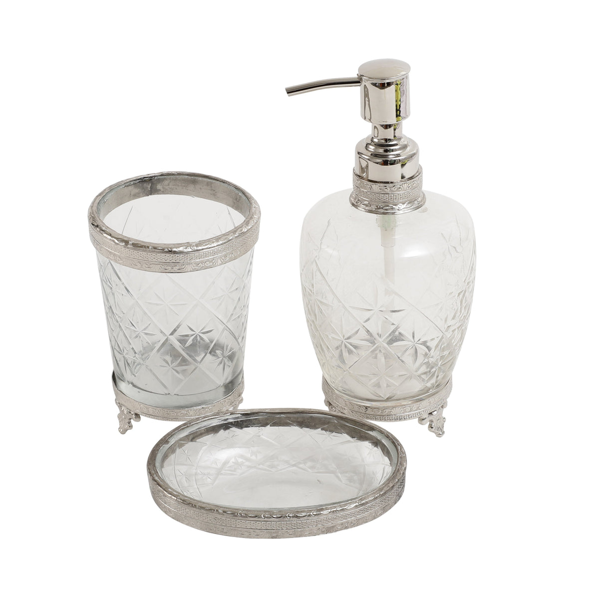 Starlight crystal Cut bathroom set in silver M.M.I. OVERSEAS