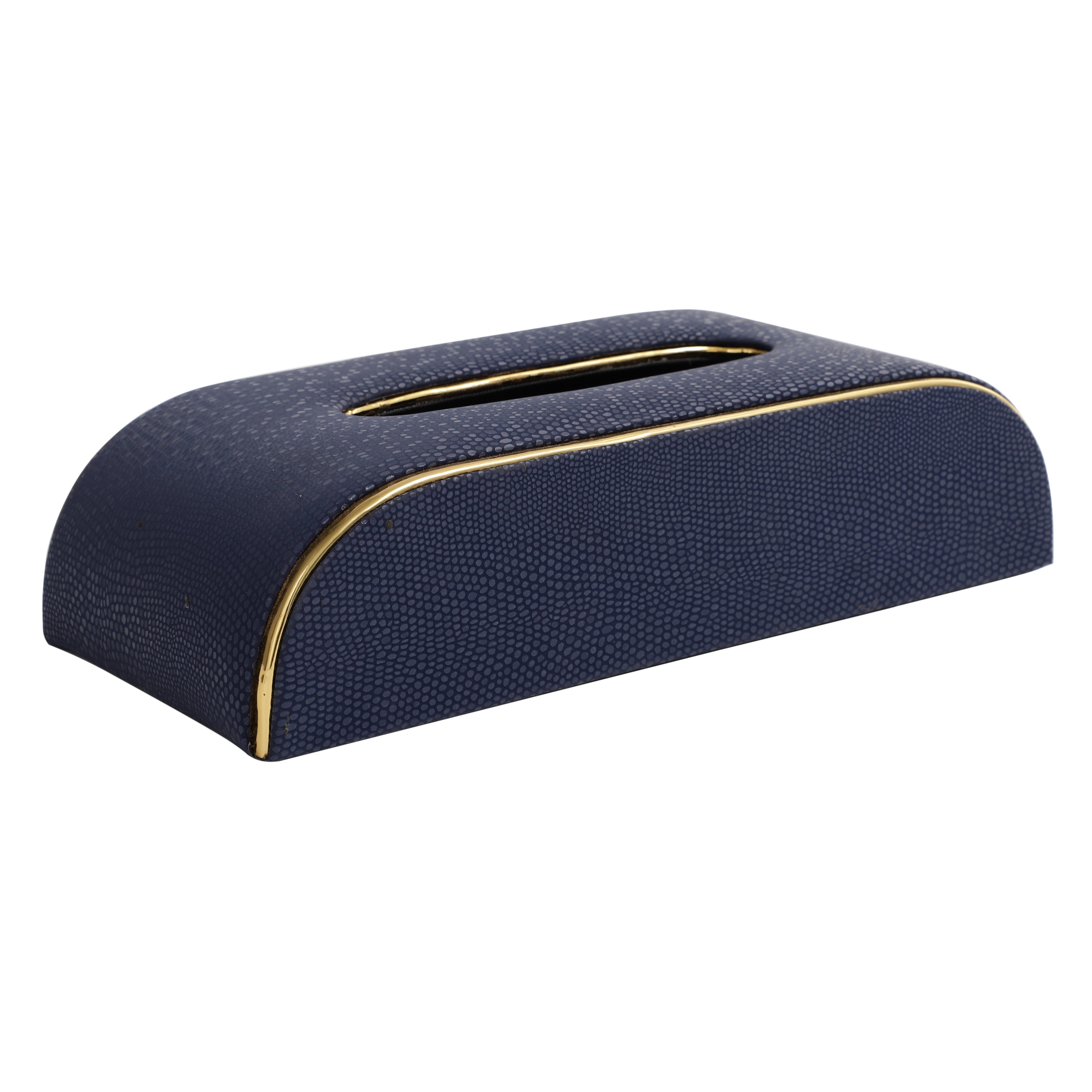 Sleek Slant Leather Napkin Box Blue