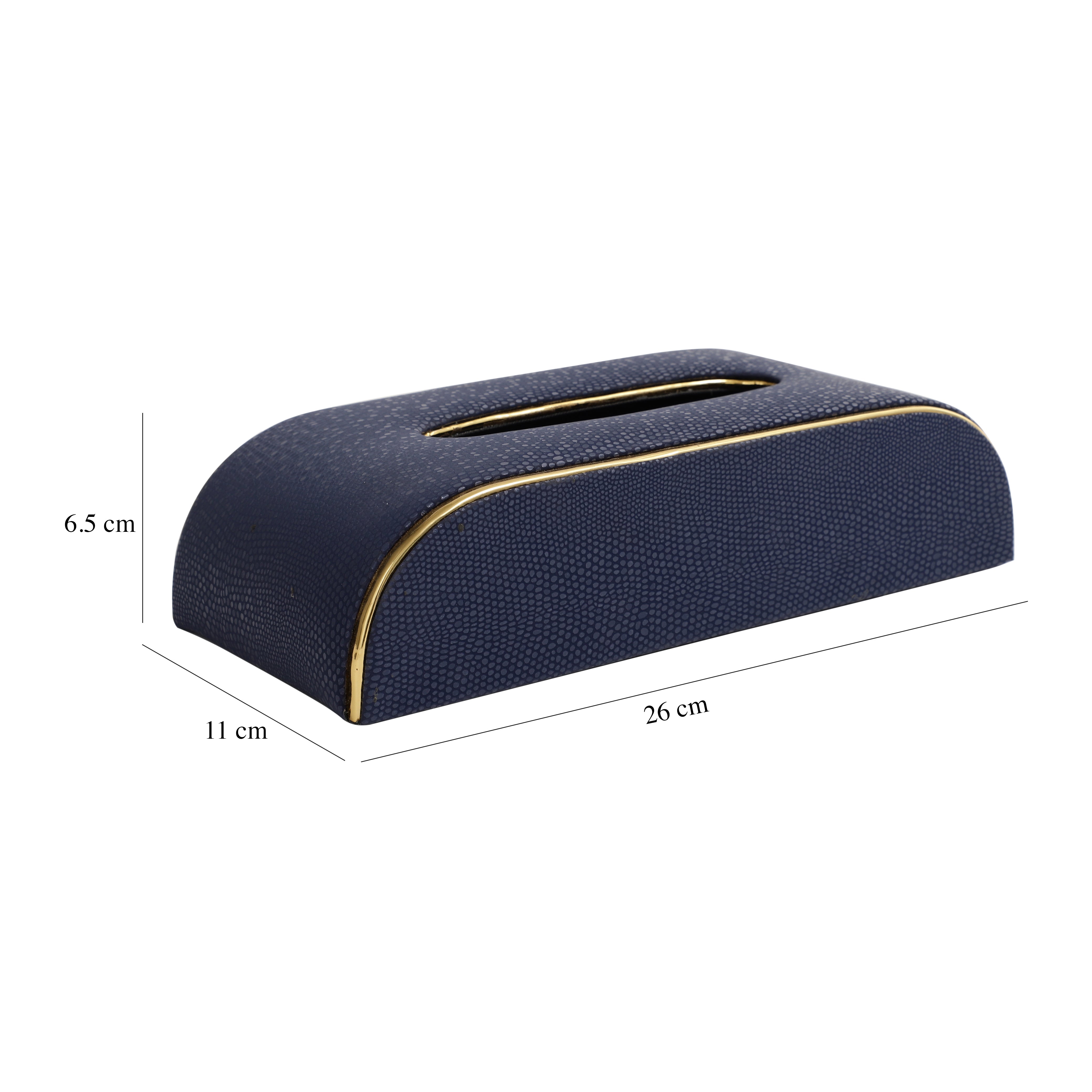 Sleek Slant Leather Napkin Box Blue
