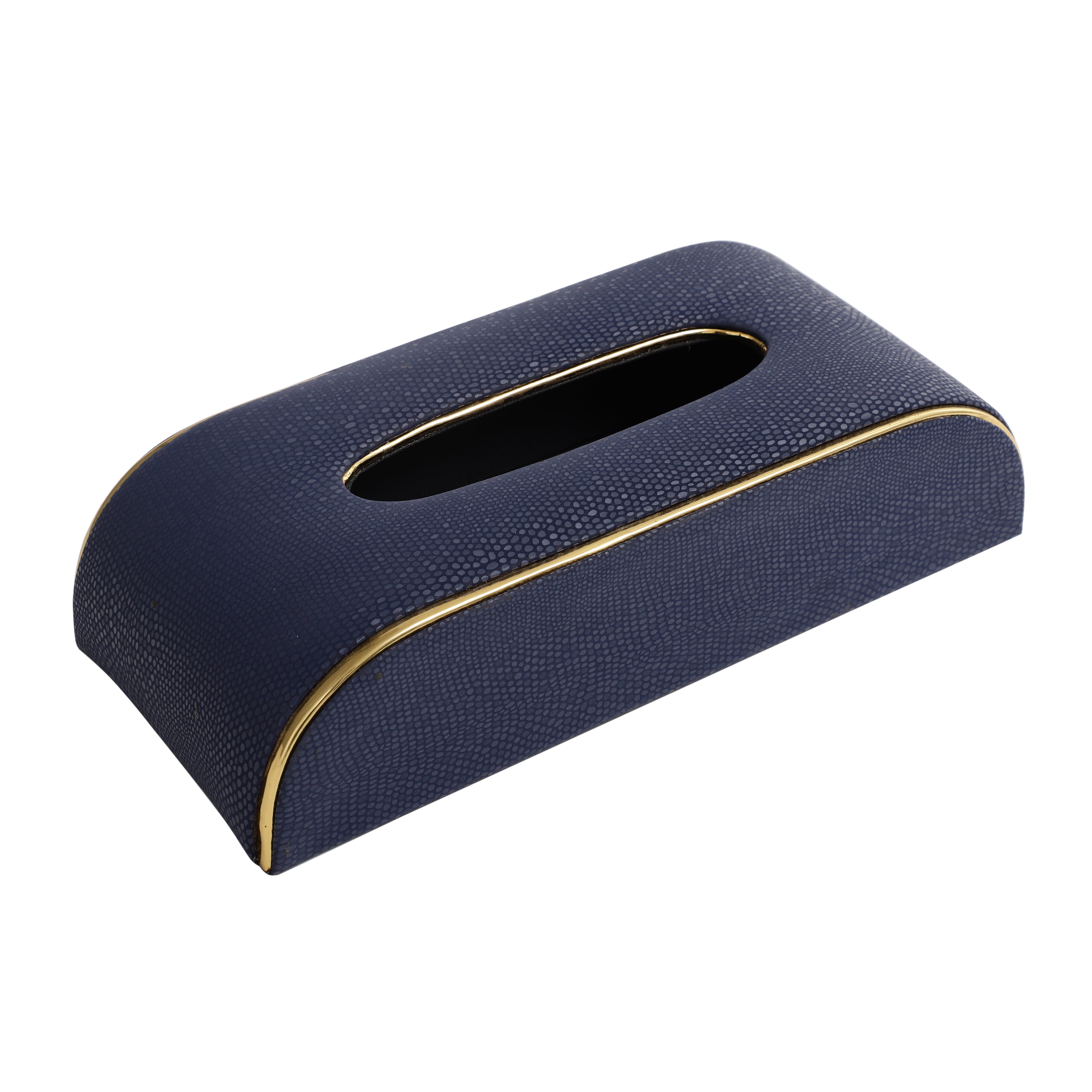 Sleek Slant Leather Napkin Box Blue
