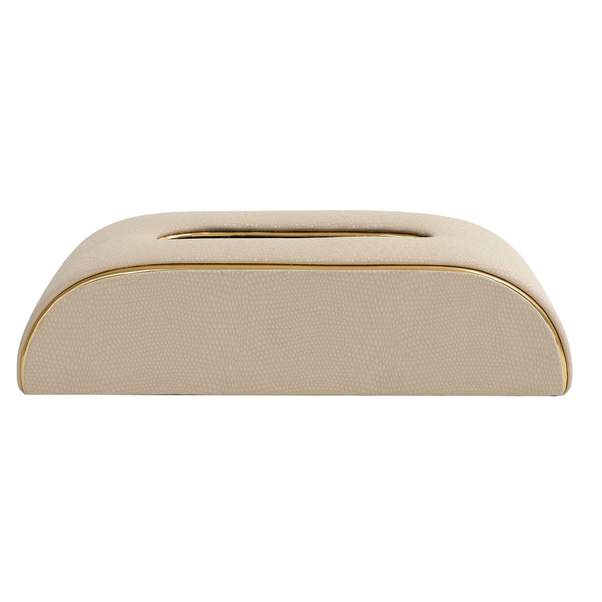 Sleek Slant Leather Napkin Box Cream