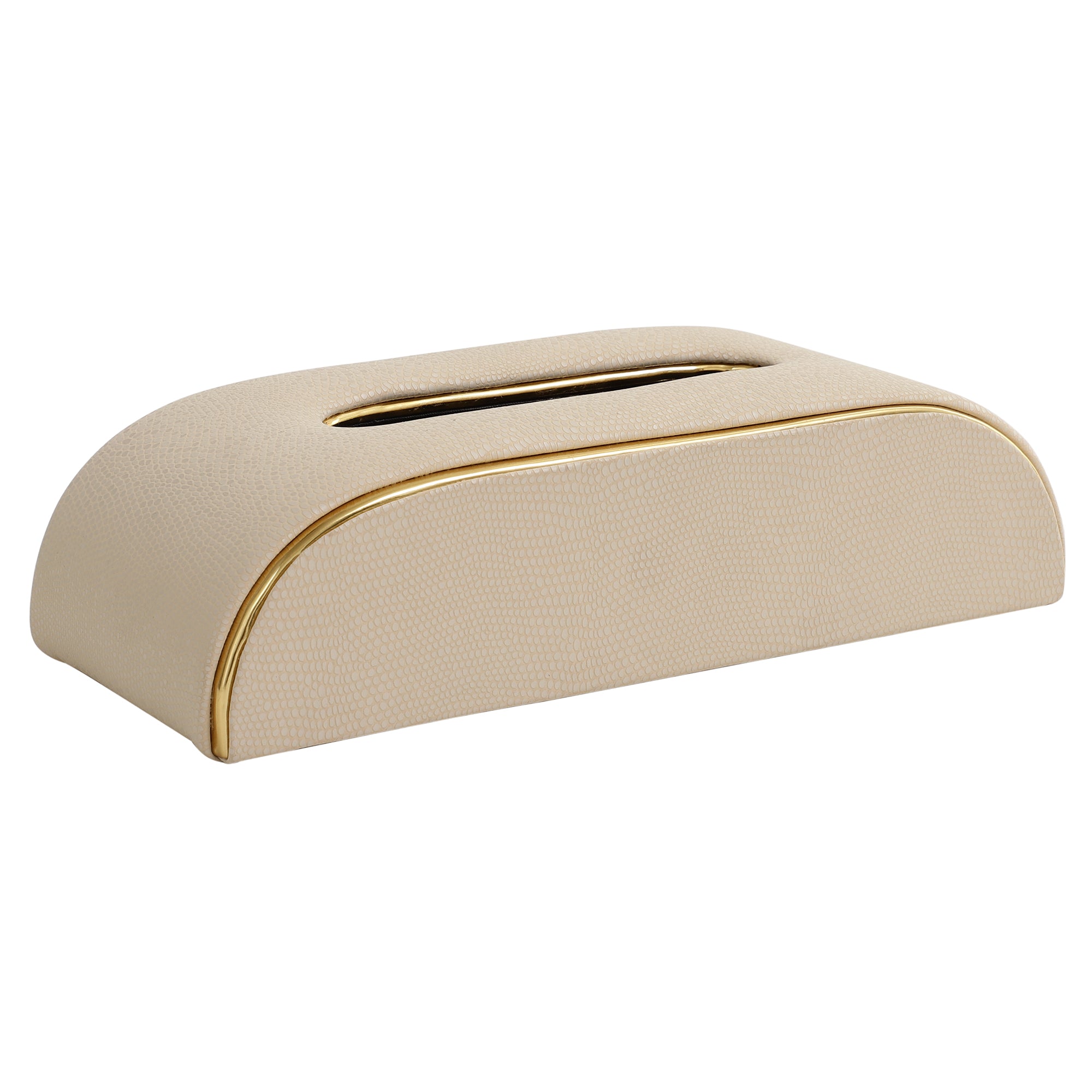 Sleek Slant Leather Napkin Box Cream